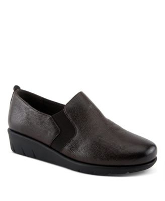 Arete Women's Leather Wedge Slip-On Shoe With Supportive Outsole