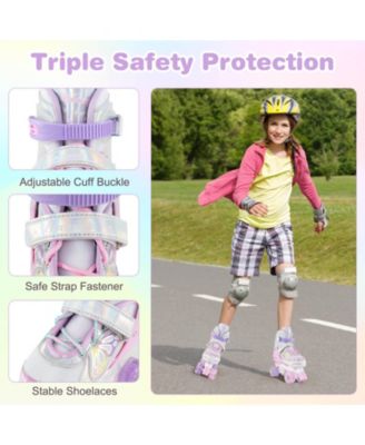 4 Sizes Adjustable Quad Skates with Light-up Wheels Safety Protection for Ages 13+