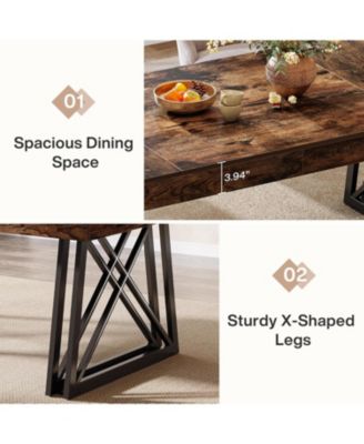 Farmhouse Kitchen Table with Metal Frame, Rectangular Dining Table for 4-6 People