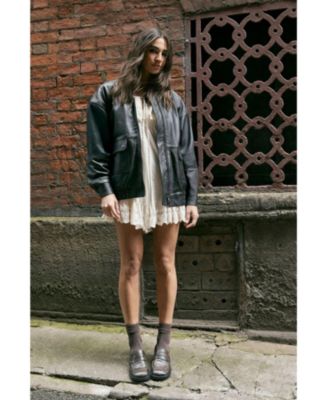 Women's Real Leather Oversized Bomber Jacket