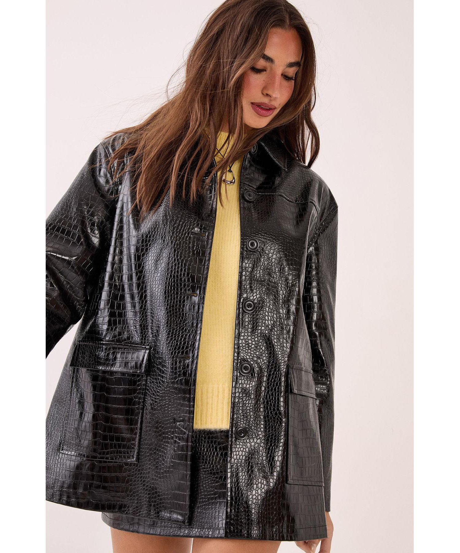 Women's Croc Vinyl Faux Leather Clean Jacket