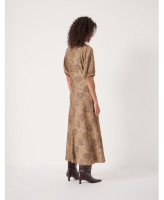 Women's Grace V-Neck Puff Sleeve Satin Dress