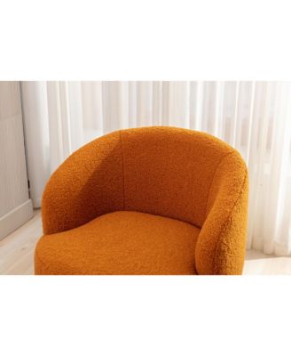 Orange Teddy Fabric Swivel Accent Armchair With Black Powder Coating Metal Ring