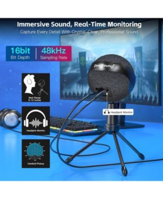 RGB USB Microphone for iPhone PC Gaming Noise Cancellation Touch Mute Echo Volume Gain Monitor for Podcast Zoom YouTube Streaming