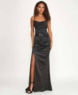 Juniors' Satin Cowlneck Gown