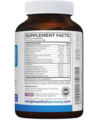 Thyroid Support Capsules, Hypothyroidism Supplement for Women and for Men, Health's Harmony, 120ct