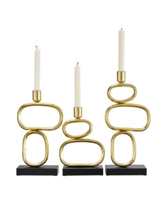 Eduardo Gold and Black Candlestick Candle Holders - Set of 3
