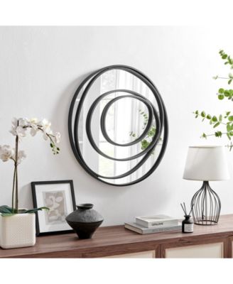 Sonya 25.5-inch Contemporary Continuous Circles Wall Mirror with Black Iron Accents