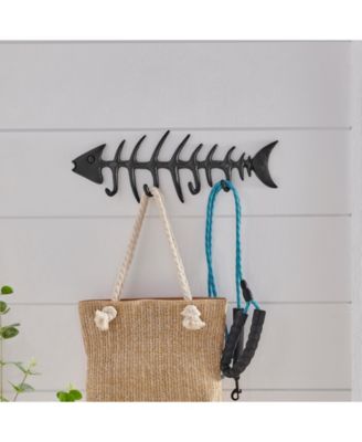 Fishbone Decorative Wall Sculpture Utility Hook Unit with 4 Hooks