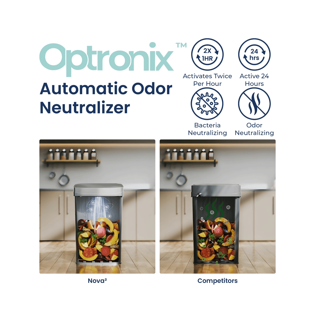 Ninestars Nova² Uv Odor Neutralizing Smart Kitchen Trash Can 13 Gallon Squared