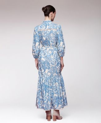 Women's Belted Puff-Shoulder Maxi Dress