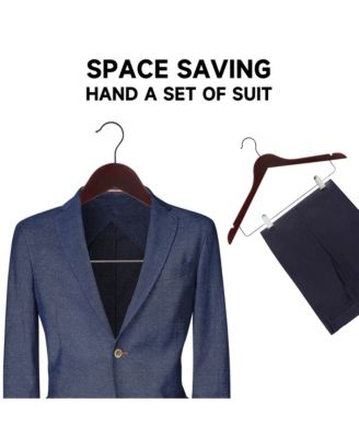 Premium Wooden Clothes Hangers with Swivel Hook – Solid Wood Skirt/Pant Hangers with Clips for Suits and Coats