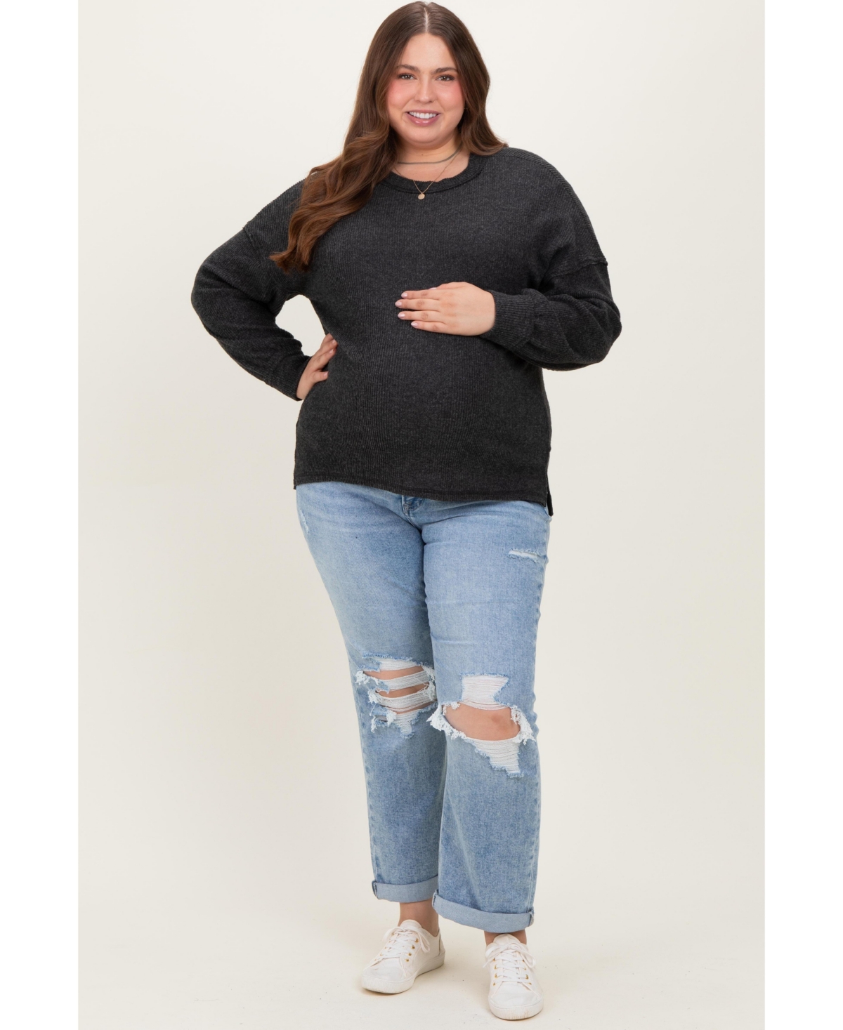 Pinkblush Plus Size Light Blue Ripped Knee Rolled Cuff Straight Leg Jeans