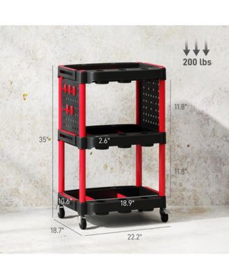 3-Tier Rolling Tool Cart with Wheels, Plastic Utility Cart