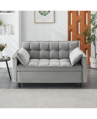 55 Inch Pull Out Sleeper Loveseat Sofa Bed, Convertible Velvet Couch with Pillows and Side Storage Pockets