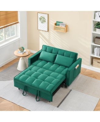 55 Inch Pull Out Sleeper Loveseat Sofa Bed, Convertible Velvet Couch with Pillows and Side Storage Pockets