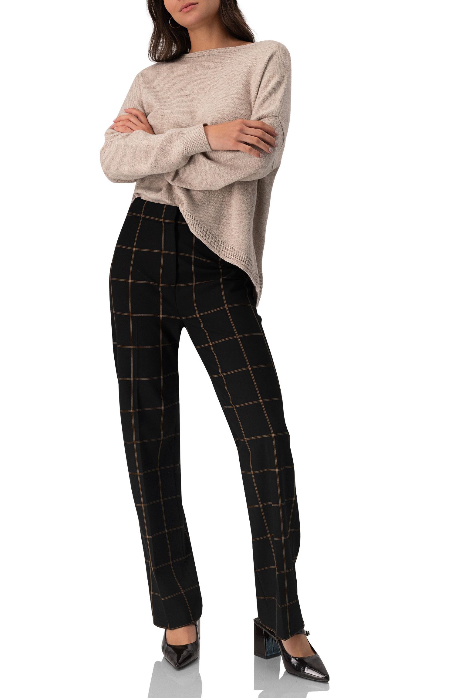 Women's Black Tailored Straight-Leg Trousers