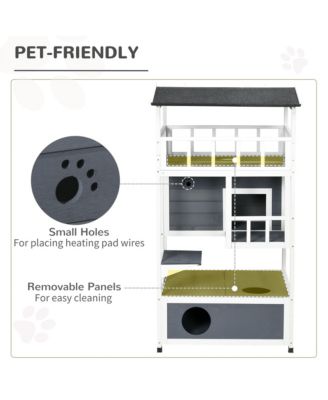 Gray Outdoor Wooden Feral Cat Shelter with Roof