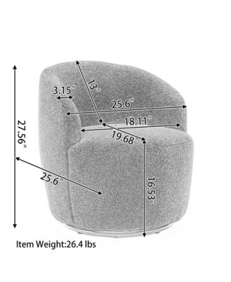 Gray Velvet  Swivel Accent Armchair With Black Powder Coating Metal Ring