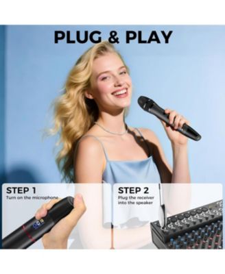 UHF Wireless Microphone System 2 Metal Handheld Mics Rechargeable Auto Frequency Scan LCD Display 200ft Range for Karaoke Church Stage