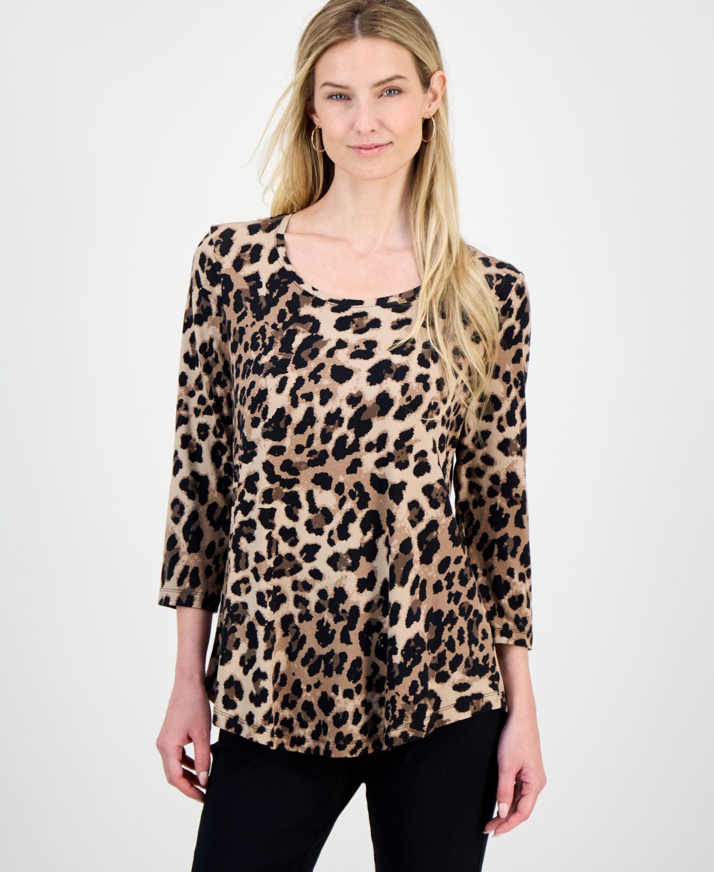 Женский топ JM Collection Printed Scoop-Neck 3/4-Sleeve, цвет: Cheetah Zoo — фото 1