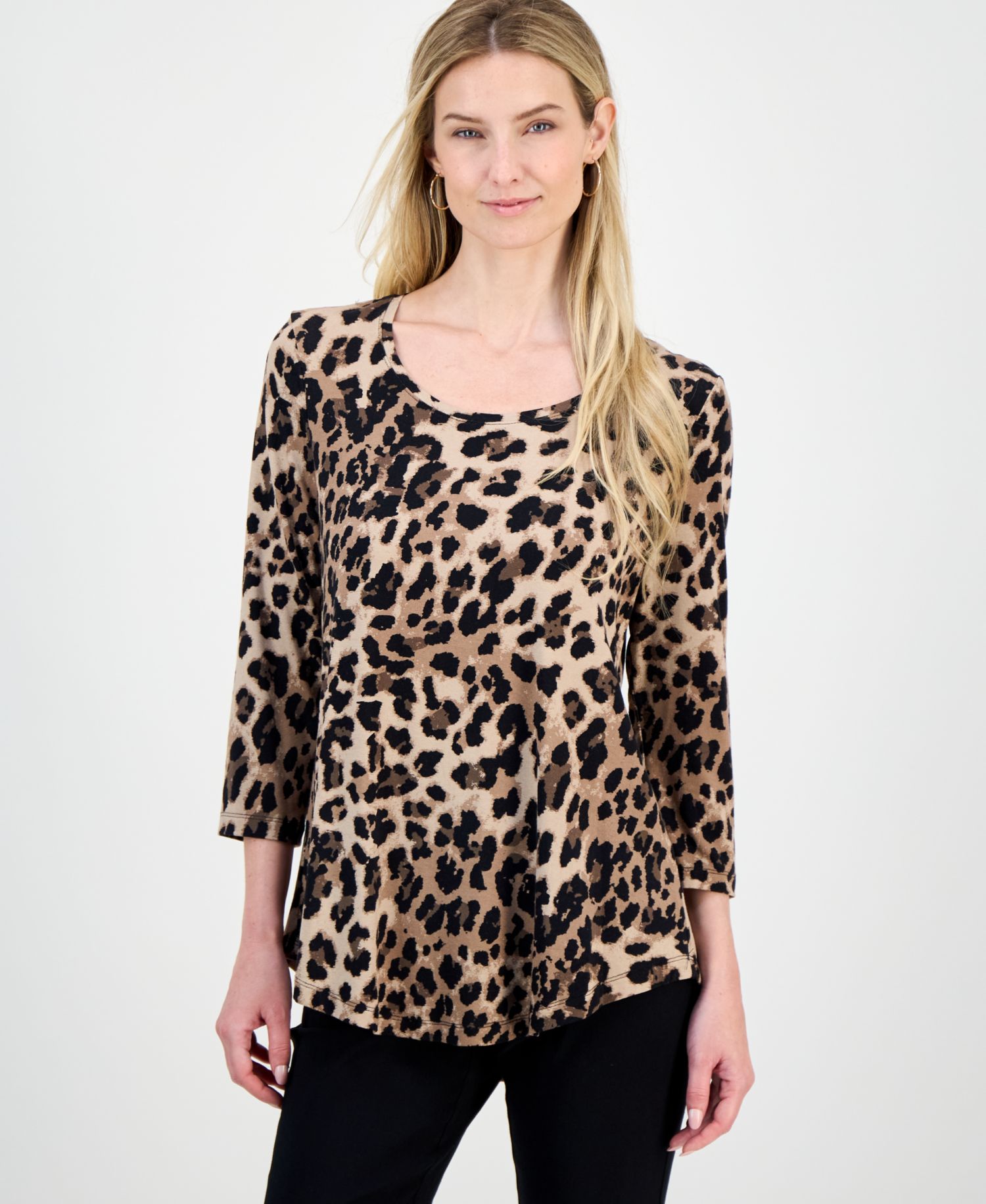 Women's Printed Scoop-Neck 3/4-Sleeve Top