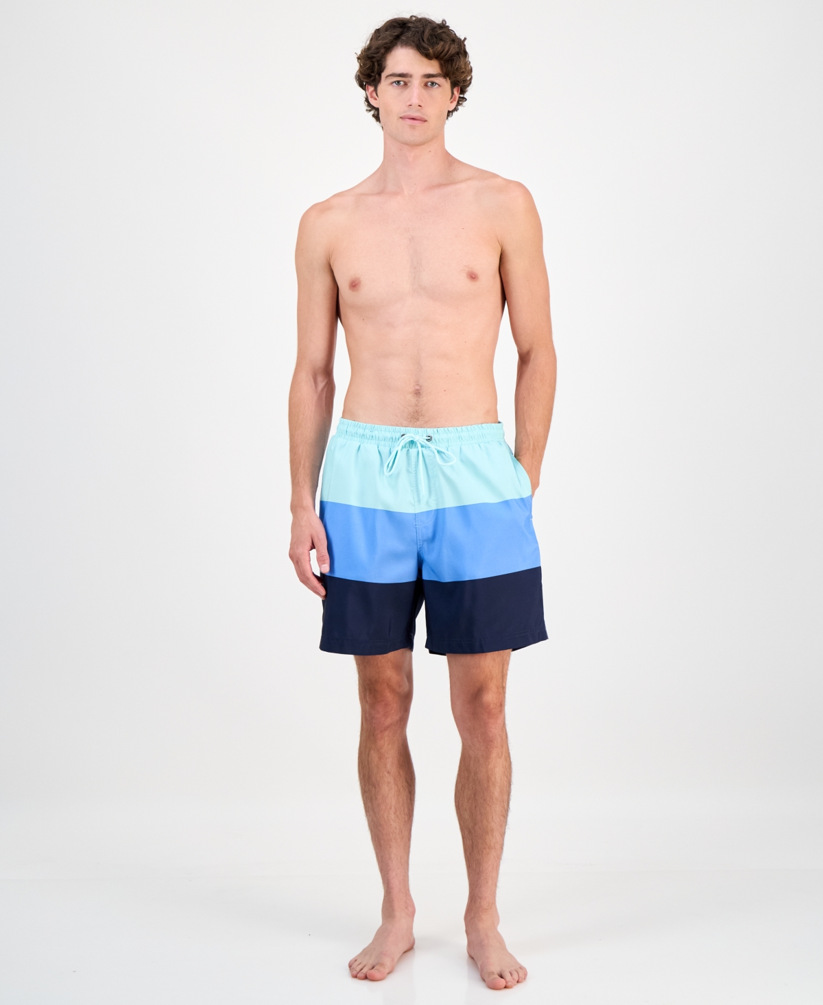 Club Room Men's Colorblocked 7" Swim Trunks, Created for Macy's