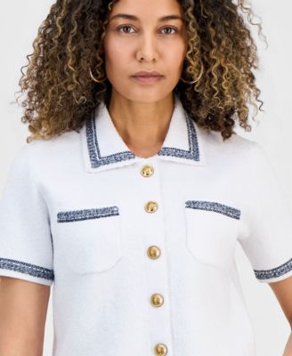 Petite Embroidered-Trim Cardigan