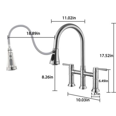 Boyelliving 3 Hole Kitchen Faucet with Pull Down Sprayer, Double Handle Kitchen Sink Faucet Brass Vintage Kitchen Faucets