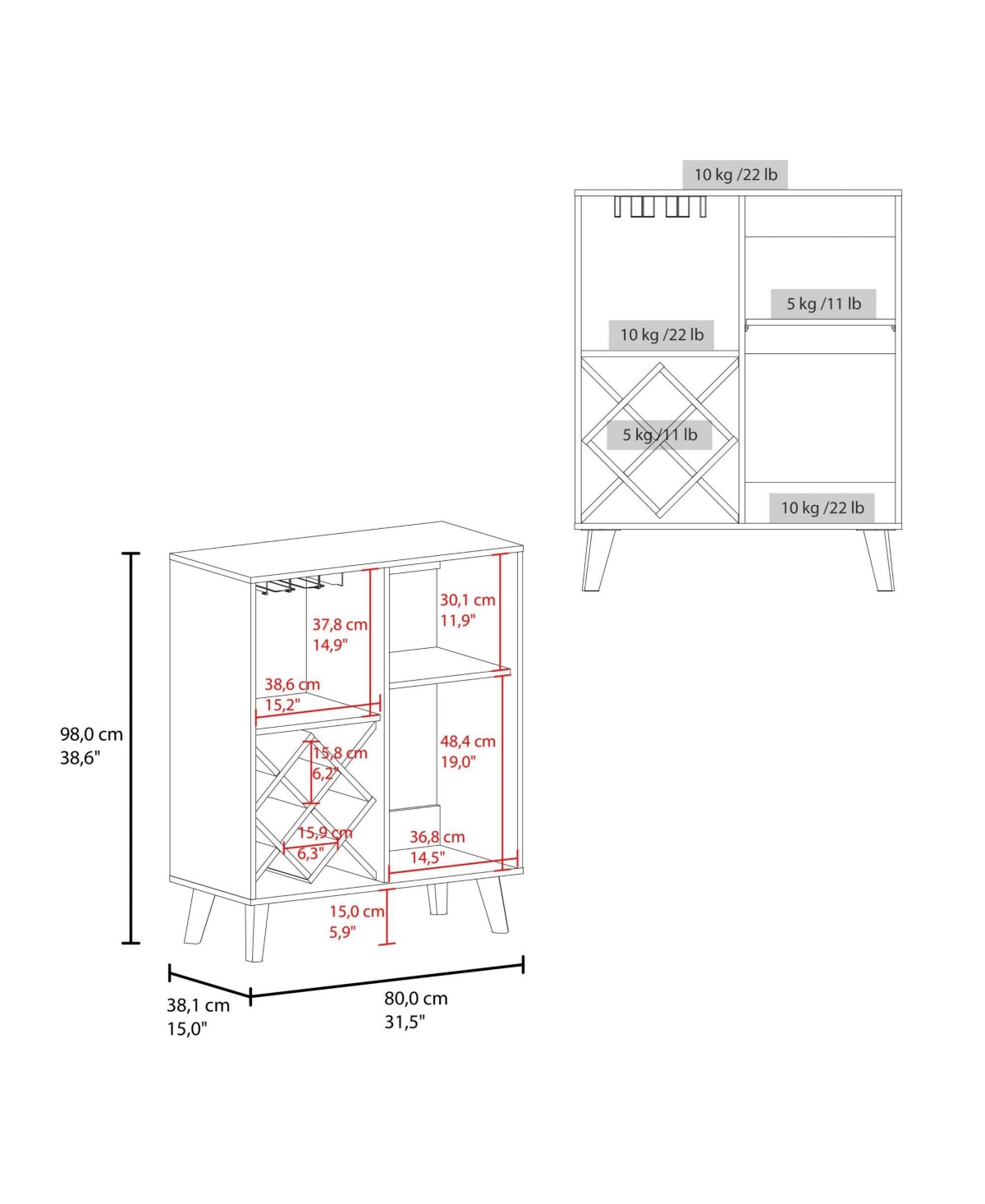 Boyel Living 38" Cross-Style Wine Rack Cabinet with Open Shelves and Closed Storage