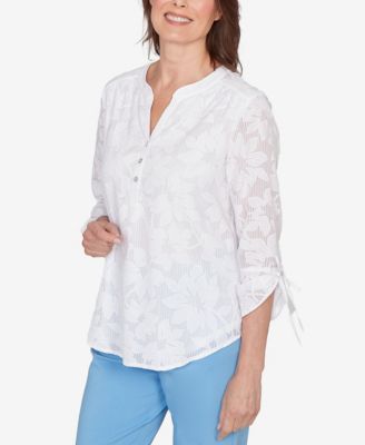 Petite St. Augustine Floral Jacquard Tie Sleeve Henley Top