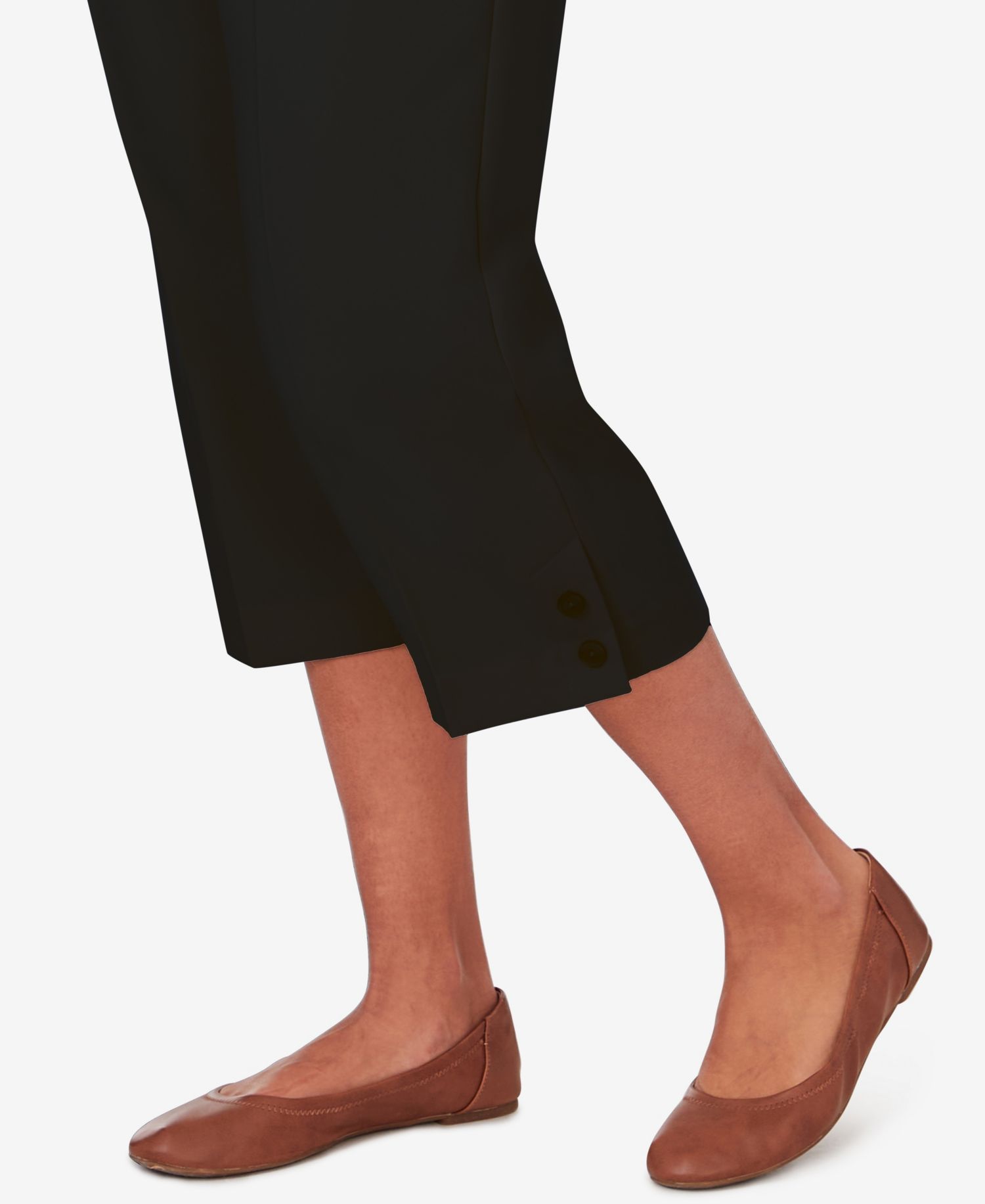 Petite Classic Button Hem Gathered Waistband Capri