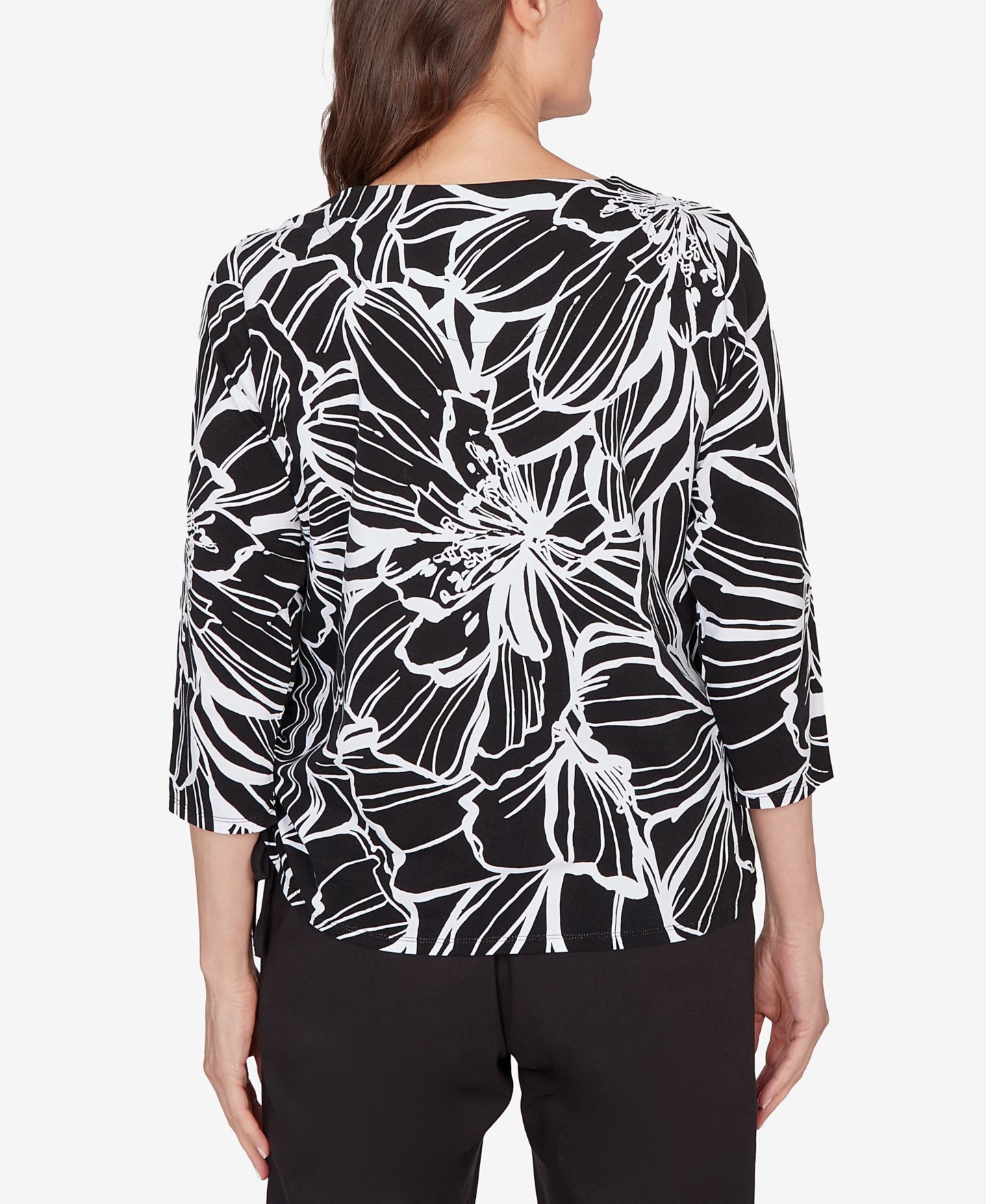 Женский топ Alfred Dunner Petite Classic Floral Linework Side Tie Ruched, цвет: Muneutr — фото 5