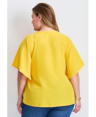 Women's Flutter Sleeve Keyhole Blouse