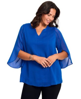 Women's Lurex Stripe Tulip Sleeve Blouse