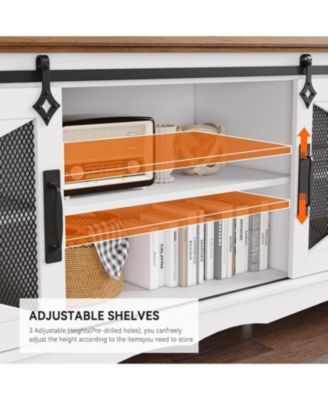 Modern TV Stand for Living Room 65" Entertainment Center with Storage Sliding Barn Doors and Adjustable Shelf White