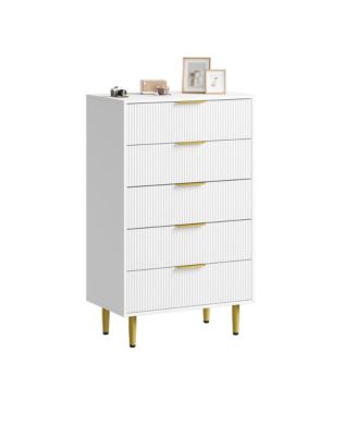Modern Fluted Drawer Dresser Wood Chest of Drawers with Metal Handles and Legs, Storage Organizer Cabinet