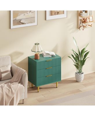 Modern Fluted Drawer Dresser Wood Chest of Drawers with Metal Handles and Legs, Storage Organizer Cabinet