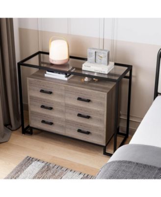 Kitchen Pantry Cabinet with Glass Doors, 6 Drawers, Microwave Rack, Versatile Storage, Mobile Casters, Dining Room Organizer