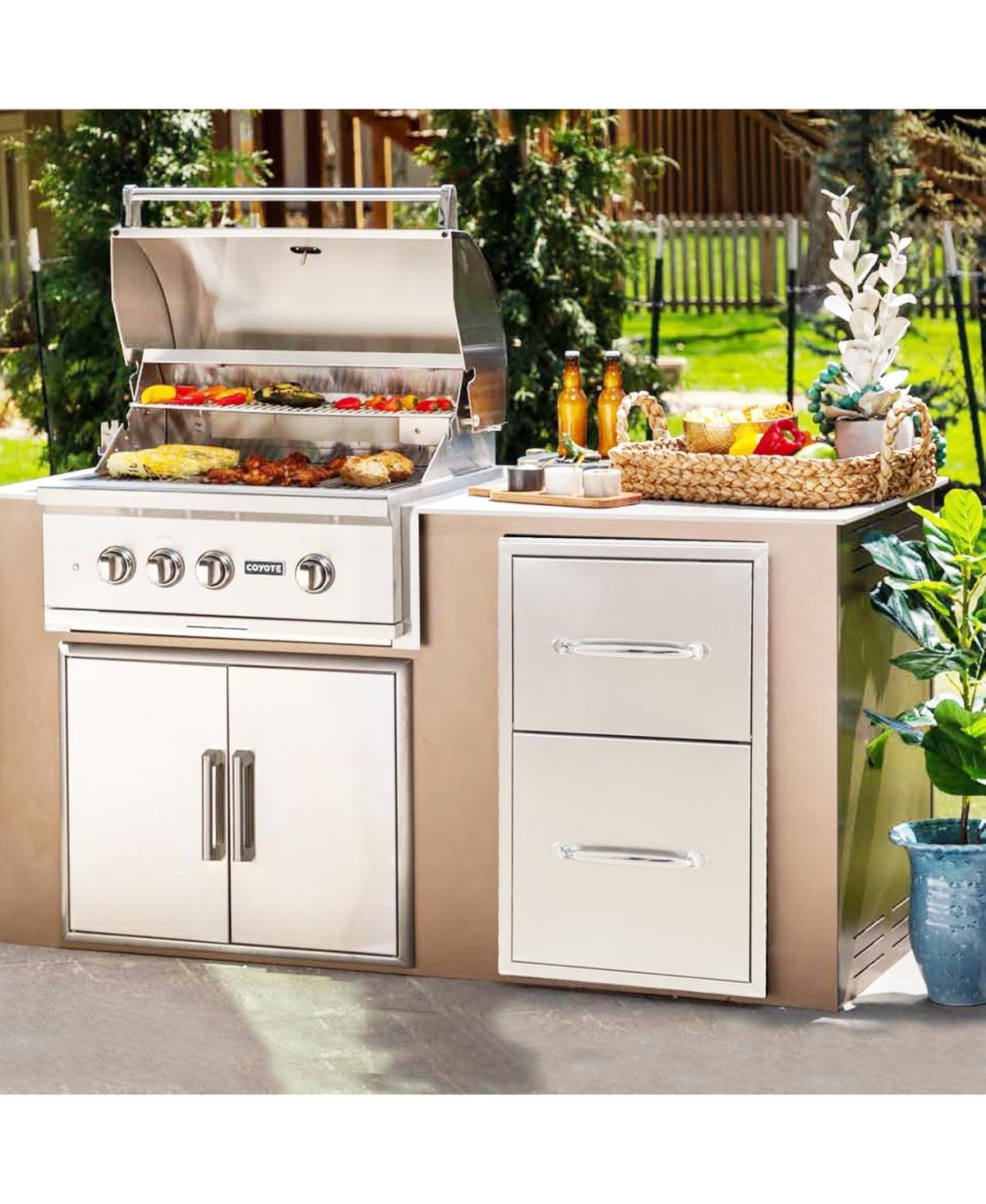 gaomon Outdoor Kitchen Drawers, Stainless Steel with Paper Towel Holder, Smooth Glide, Durable Bbq Storage