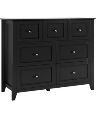 7-Drawer Modern Minimalist Wood Dresser, Metal Handles, Bedroom Closet Storage Organizer for Living Room, Hallway