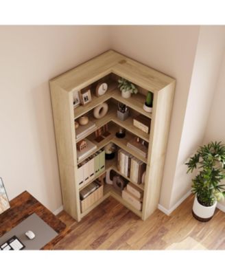 5-Tier Farmhouse Corner Bookcase, 71.8" L-Shaped Wood Display Shelf with Storage, Living Room, Home Office