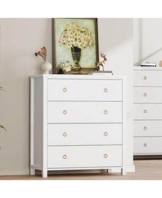 4-Drawer White Tall Dresser, 37" Chest for Closet, Clothes Storage Cabinet, Drawer Organizer for Bedroom, Home Office