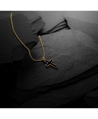 Men's Gold Stone Cross Pendant Necklace in 22" Stainless Steel Chain