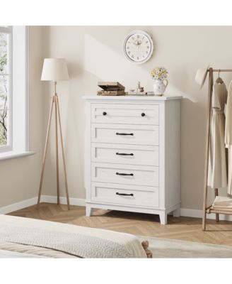 5-Drawer White Freestanding Wooden Chest, 41.3" Tall, Vertical Dresser for Living Room, Bedroom, Entryway