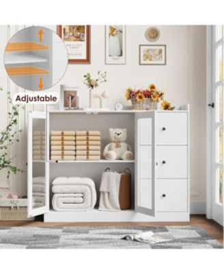 43 Inch Buffet Cabinet with Storage, Modern Sideboard with Guardrail, Adjustable Shelves, 3 Drawers, Kitchen, White