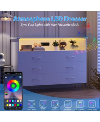 6 Drawer Pink Dresser for Bedroom with LED Light, Modern Storage Chest Organizer