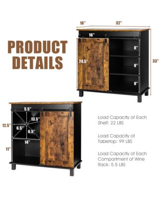 Kitchen Buffet Storage Cabinet Sideboard w/Sliding Barn Door Wine Rack