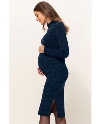 Maternity Mock Neck Long Sleeve Side Slit Sweater Dress