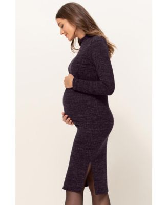 Maternity Mock Neck Long Sleeve Side Slit Sweater Dress